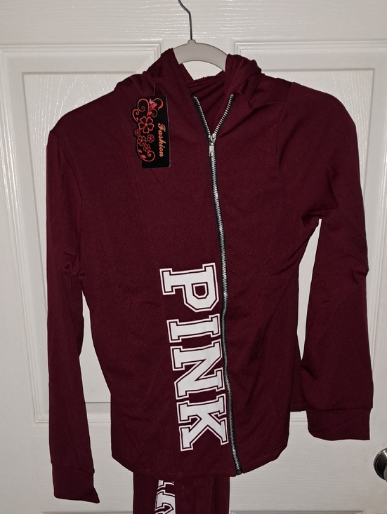 PINK Victoria's Secret Pants - PINK Victoria's Secret Burgundy Zip Hoodie & Joggers Set